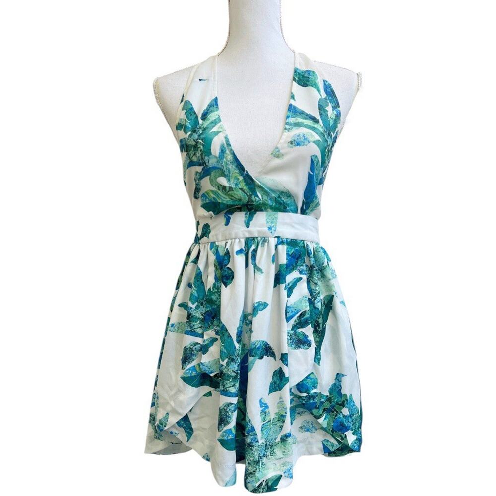 Blessed Are The Meek Mini Halter Dress Tropical Leaves Sz 1 US XS Sheer Back - Picture 2 of 5